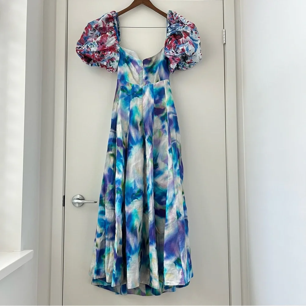 Elegant Multicolor Puff Sleeve Dress - Picture 4 of 16